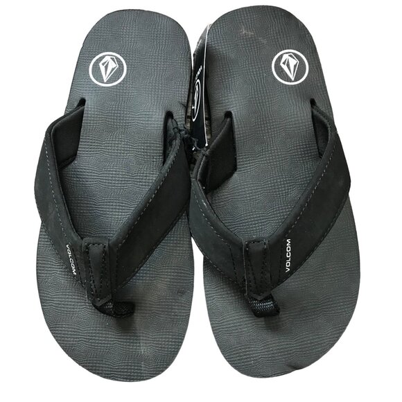 Volcom Victor Flip Flops Unisex Big Kids Size 3 Black Foam‎ Summer, Beach NEW - Picture 1 of 9